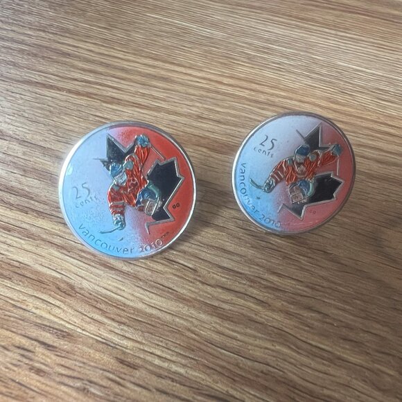 Paralympics Cuff Links Canada Quarters Coins Sledge Hockey Winter 925 Silver - Picture 1 of 10